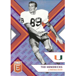 ted hendricks 2018 elite draft picks purple status Vintage football card featuring linebacker with a number 89 jersey, for University of Miami, branded Elite Status.