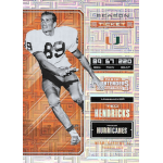 ted hendricks 2018 panini contenders draft picks building blocks Vintage football card featuring linebacker player in action, wearing number 89 jersey. Miami Hurricanes theme.