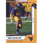 tirek austin cave 2023 onit west virginia mountaineers West Virginia football player in action, wearing full gear on the field.
