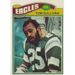 tom sullivan 1977 topps 243 Vintage football card featuring Eagles player in green and white jersey with number 25, labeled Tom Sullivan, RB position.