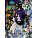 tommy streeter 2012 panini contenders rookie ticket cracked ice Rookie football card featuring a Baltimore Ravens player in action pose, with colorful holographic background.