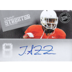 tommy streeter 2012 press pass silver autograph Football player collector's card featuring signature, wearing an orange jersey and white helmet.
