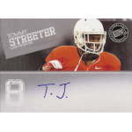 tommy streeter 2012 press pass silver inscription tj Autographed football card of a wide receiver in an orange jersey and helmet with the name and initials displayed.