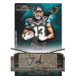 tommy streeter 2015 donruss signatures gold Football player holding ball on trading card with autograph, wearing jersey number 13. Limited edition 05/10.