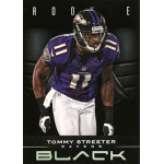 tommy streeter 2012 panini black rc Football player in purple and white Ravens uniform on a Rookie card, poised in action.