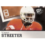 tommy streeter 2012 press pass rc Football card featuring wide receiver in orange jersey, helmet, and gloves, labeled 8, name and Press Pass 2012.
