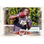 tommy streeter 2012 sage hit 018 rc Wide receiver catches football during training; action sports card with dynamic movement and focus on skill.