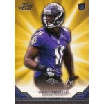 tommy streeter 2012 topps prime primed rookies rc Football player card featuring a wide receiver in a purple jersey with glowing background design.