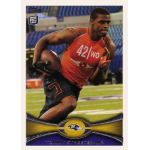 tommy streeter 2012 topps rc Football player in orange jersey running with a football on a sports card, displaying action and athleticism.