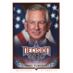 tommy tuberville 2020 decision 519 Portrait of a man with Decision 2020 card design, American flags in the background.