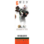 tracy howard 2015 miami hurricanes ticket 11 21 Football ticket featuring Miami Hurricanes vs Georgia Tech on November 21, 2015, player in action.