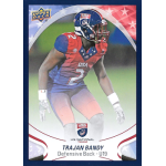 trajan bandy 2017 upper deck usa u19 blue border Upper Deck football trading card showing a U.S. defensive back in red, white, and blue uniform, ready to play.
