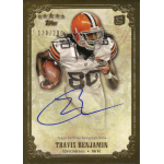 travis benjamin 2012 topps five star rookie autograph Trading card featuring a football player in a white jersey, holding a ball, with an autograph and number 130/200.