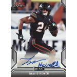 travis homer 2019 leaf draft autograph Card Incoming text overlaid on an orange and green split U logo background. Minimalist design.
