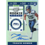 travis homer 2019 panini contenders optic rookie ticket autograph Seattle Seahawks Rookie Ticket Card featuring player in action pose, with authentic autograph and team logo.