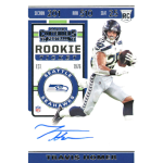 travis homer 2019 panini contenders rookie ticket autograph Seattle Seahawks Rookie Ticket trading card featuring football player with autograph.