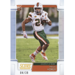 travis homer 2019 score 30th anniversary rc Football player in Miami Hurricanes uniform running on a field, featured on a trading card labeled Score.