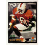 trent jones 1997 gatorade miami hurricanes rc American football player in orange uniform running with the ball, sponsored by Gatorade, Big East logo visible.