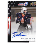 tucker beirne 2014 upper deck usa football auto Quarterback holding football card, USA Football branding, American flag border, Upper Deck logo visible.