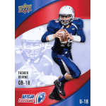 tucker beirne 2013 upper deck usa football USA Football player in blue uniform holding football, action pose, helmet on, Upper Deck card design.