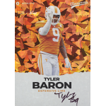 tyler baron 2023 onit university of tennessee autograph Football player in orange Tennessee uniform, number 9, defensive line, name Tyler Baron, with signature.