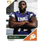 tyree st louis 2015 miami hurricanes nationa signing day rc Football player in blue IMG Academy jersey stands confidently with arms crossed outdoors.