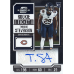 tyrique stevenson 2023 contenders optic rookie ticket autograph Football rookie card featuring a cornerback, number 29, with autograph and team logo on the ticket.