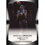 tyrique stevenson 2019 leaf army all american bowl Football player catching a ball on a 2019 All-American card, committed to Georgia, featuring Tyrique Stevenson.
