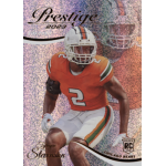 tyriq stevenson 2023 prestige xtra points galaxy rc Football player in orange and white uniform with helmet, Prestige 2023 card design in background.
