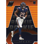 tyrique stevenson 2023 zenith rc Football player in blue uniform with number 29, posing on a sports card with Rookie text and orange background.