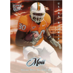 tyrone moss 2007 fleer ultra 254 hobby rc Football player in orange jersey running with a ball on a trading card. Fleer Ultra branding and Ultra Rookies text.