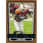 tyrone moss 2007 topps draft picks and prospects rc 2007 Topps DPP Rookie Card featuring football player in action, wearing orange and white uniform, holding a football.