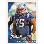 vince wilfork 2010 topps 214 Sports trading card featuring a football player in a Patriots uniform with the name Vince Wilfork and number 75.