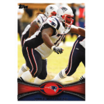 vince wilfork 2012 topps 171 Football player in action wearing a New England Patriots uniform, mid-stride on the field.