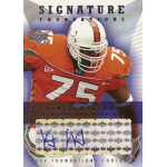 vince wilfork 2004 upper deck foundations signature foundations Football player in orange jersey with number 75 on 2004 Upper Deck Signature Foundations card, signed at bottom.