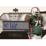 vince wilfork 2004 upper deck pro sigs signature collection Football trading card for player number 75, featuring a signature and wearing green and orange uniform.