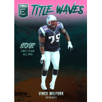 vince wilfork 2025 elite pink title waves Football trading card featuring player in a Patriots uniform, highlighting 2012 First Team All-Pro achievement.