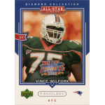 vince wilfork 2004 upper deck diamond collection all star lineup rc Football trading card featuring a player in a green jersey with number 75 and Pro Bowl 2008 logo. Upper Deck, All-Star.