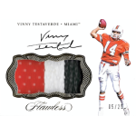 vinny testaverde 2017 panini flawless collegiate patch autograph Autographed Vinny Testaverde trading card with fabric patch and Miami uniform, labeled Flawless, number 05/20.