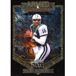 Armed & Dangerous Leaf Metal trading card with NFL quarterback in green-and-white uniform, number 16, ready to pass