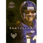 vinny testaverde 1998 pinnacle mint 92 gold one of one front Football trading card featuring a player in Ravens uniform, part of Pinnacle Mint Collection, labeled Testaverde One of One.