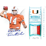 vinny testaverde 2015 national treasures collegiate blue materials signature Football card featuring a quarterback in orange jersey, with a patch and signature, labeled Vinny Testaverde.