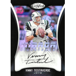 vinny testaverde 2018 certified mirror black autograph 2018 Certified Vinny Testaverde Mirror Signatures football card, showing Testaverde in Jets uniform with autograph.