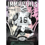 vinny testaverde 2018 certified mirror black Vintage football card of a quarterback in a Jets uniform, titled Immortals, with signature and team logo.