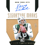 vinny testaverde 2019 donruss signature marks gold New York Jets football card featuring quarterback holding a ball, with signature marking on the design.