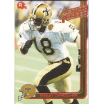 wesley carroll 1991 action packed rc Football player in a white and gold uniform running on a card labeled Action Packed with number 18 and Saints logo.
