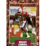wesley carroll 1991 star pics rc Football player in action, wearing number 81 in a red, white uniform, running on field, surrounded by football-themed border.