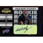 willis mcgahee 2003 playoff contenders rookie ticket autograph 2003 Playoff Contenders Rookie Season Ticket card featuring a football player in a navy uniform with the number 21.