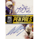 willis mcgahee 2003 topps draft picks and prospects pen pals larry johnson Autographed Topps football card featuring Larry Johnson and Willis McGahee, titled Pen Pals.