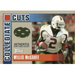 willis mcgahee 2003 topps draft picks and prospects collegiate cuts Football player in college jersey on a sports card featuring authentic game-worn jersey patch, labeled Willis McGahee.
